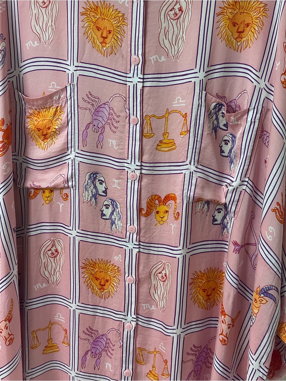 Corey Lynn Calter Zodiac Print Button Up Shirt Dress XL Pink Oversized - Picture 4 of 9